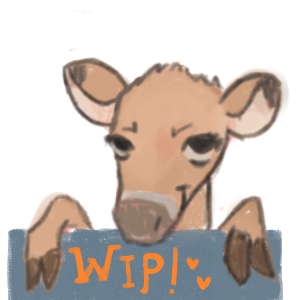 A smirking deer character holding a work-in-progress sign.
